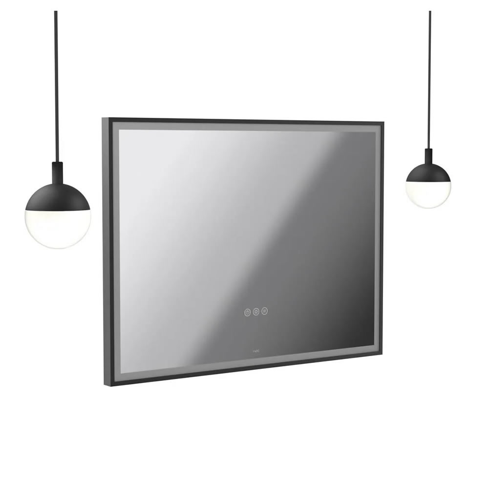 Vado Safari Matt Black 800mm Illuminated Mirror With 2 Pendant Globe Lights