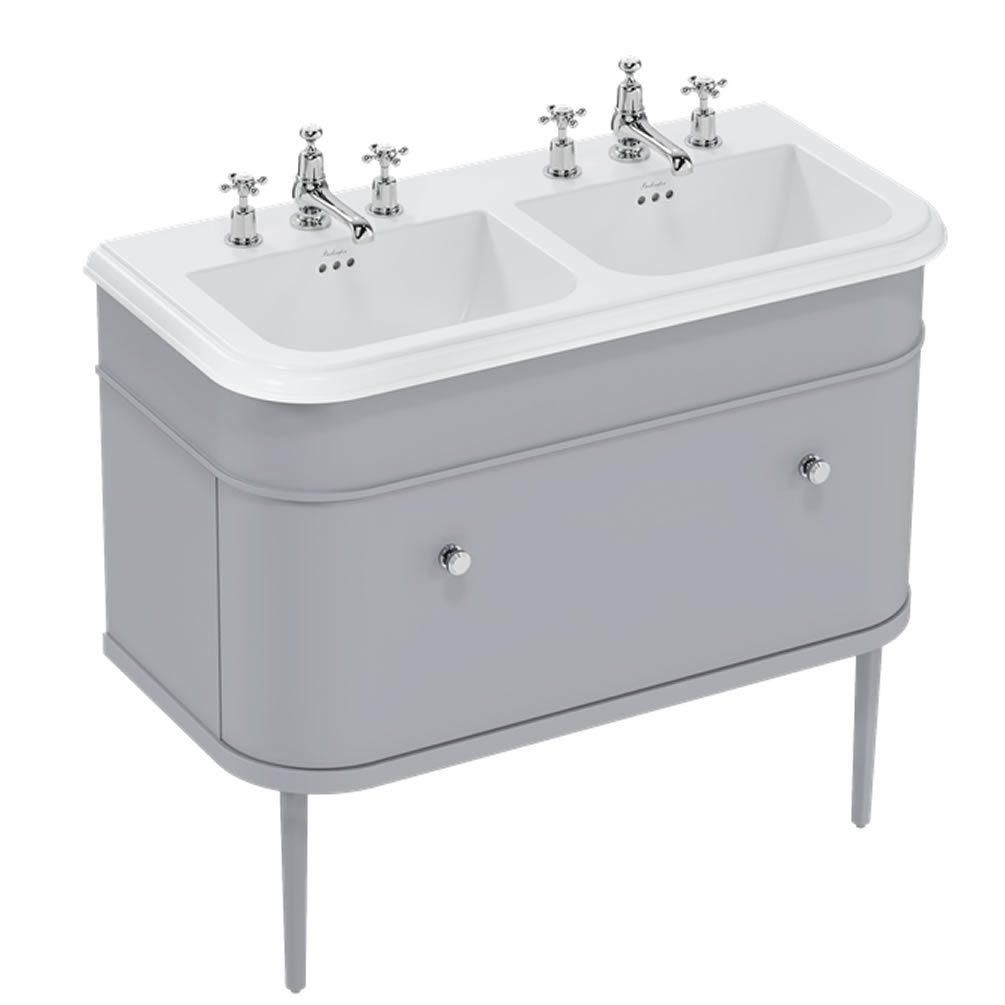 Burlington Chalfont 1000mm Double Basin & Grey Vanity Unit - 3 Tap Holes