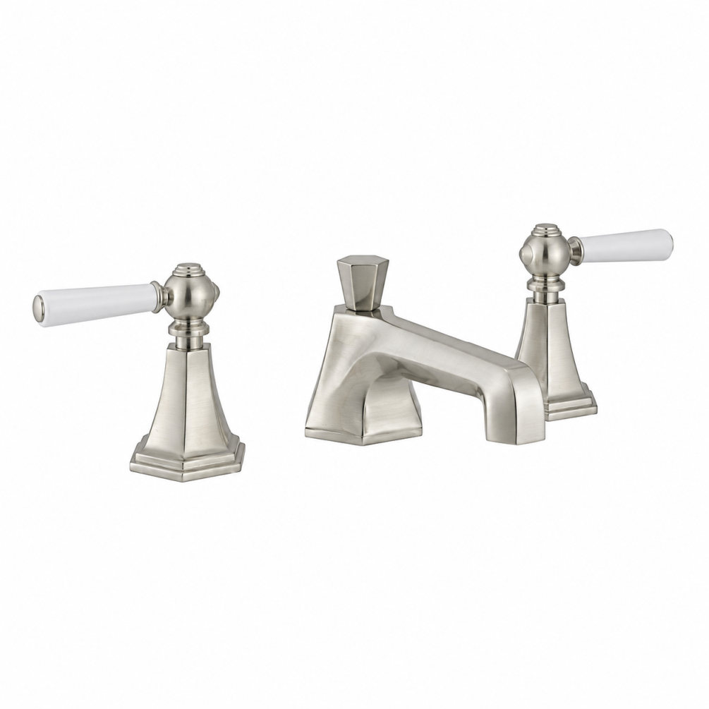 Cut out image of the Crosswater Waldorf Brushed Nickel 3 Tap Hole White Lever Deck Mounted Basin Mixer