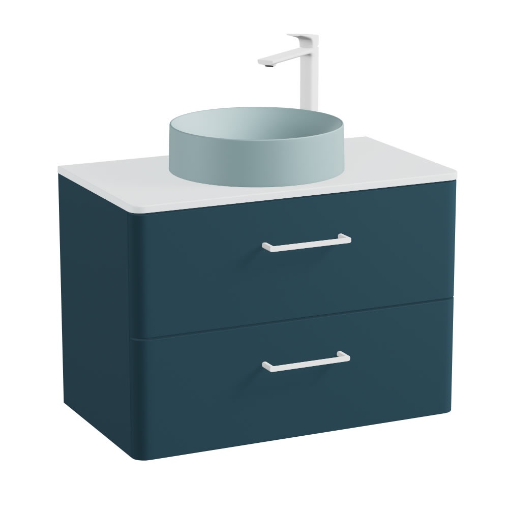 Vado Cameo 800mm Atlantic Blue Wall Hung 2 Drawer Vanity Unit, Arctic Worktop & Cove Basin