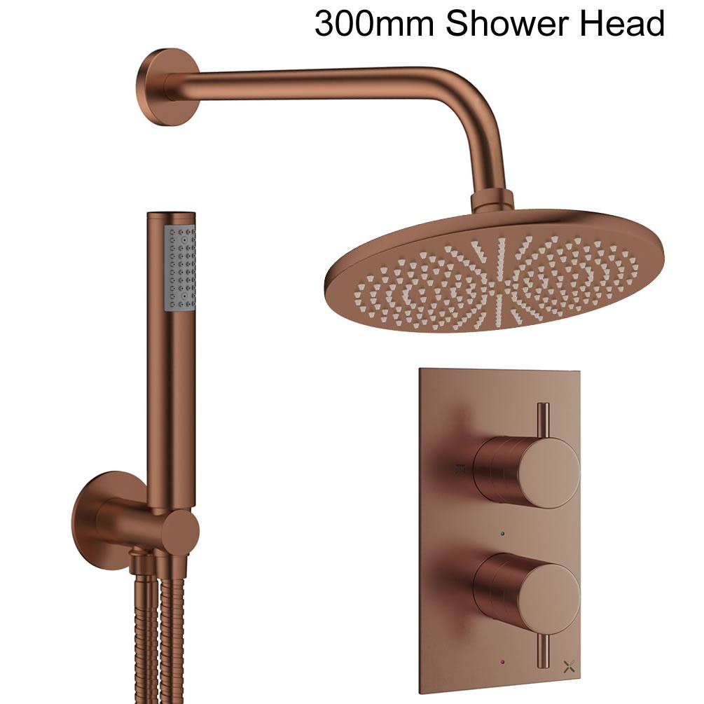 Cutout image of Crosswater Design Brushed Bronze Dual Outlet Rainfall Shower Set 300mm head