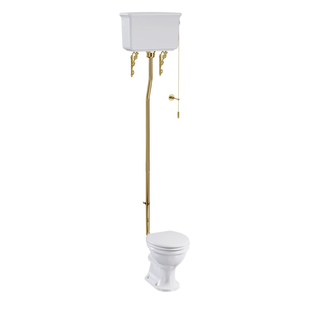 Product cut out image of Burlington Guild High Level Toilet with Gold Flush Pipe Kit GU6118CW GU7002CW T30 GOLD