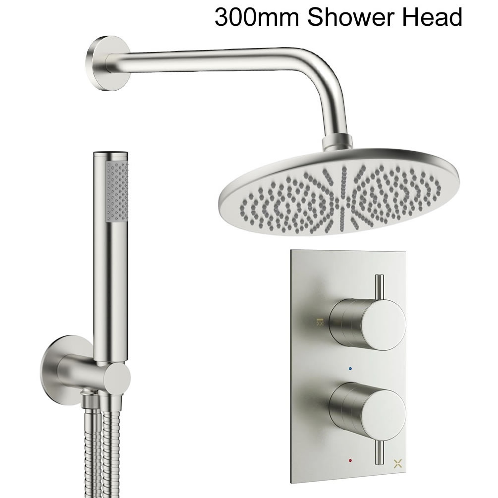Cutout image of Crosswater Design Brushed Nickel Dual Outlet Rainfall Shower Set 300mm head