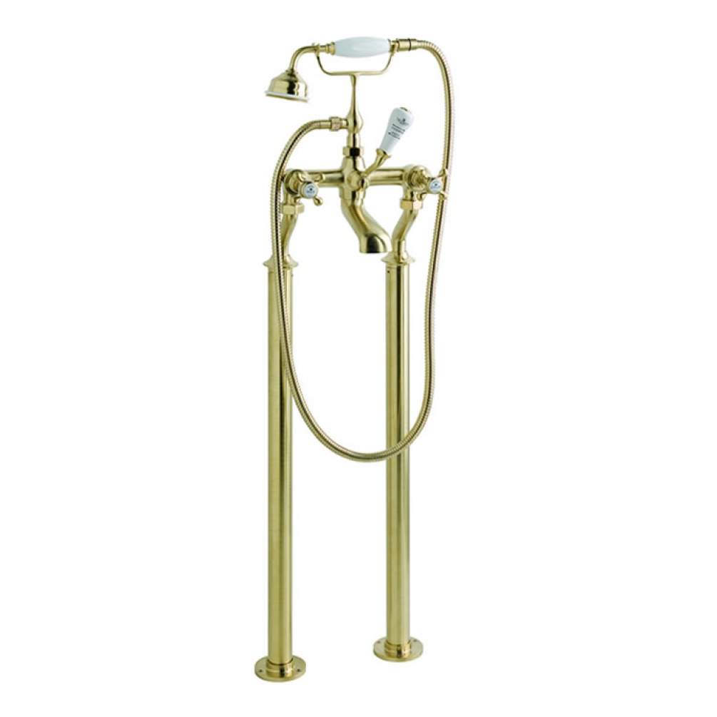 Photo of BC Designs Victrion Brushed Gold Crosshead Bath Shower Mixer with Bath Legs