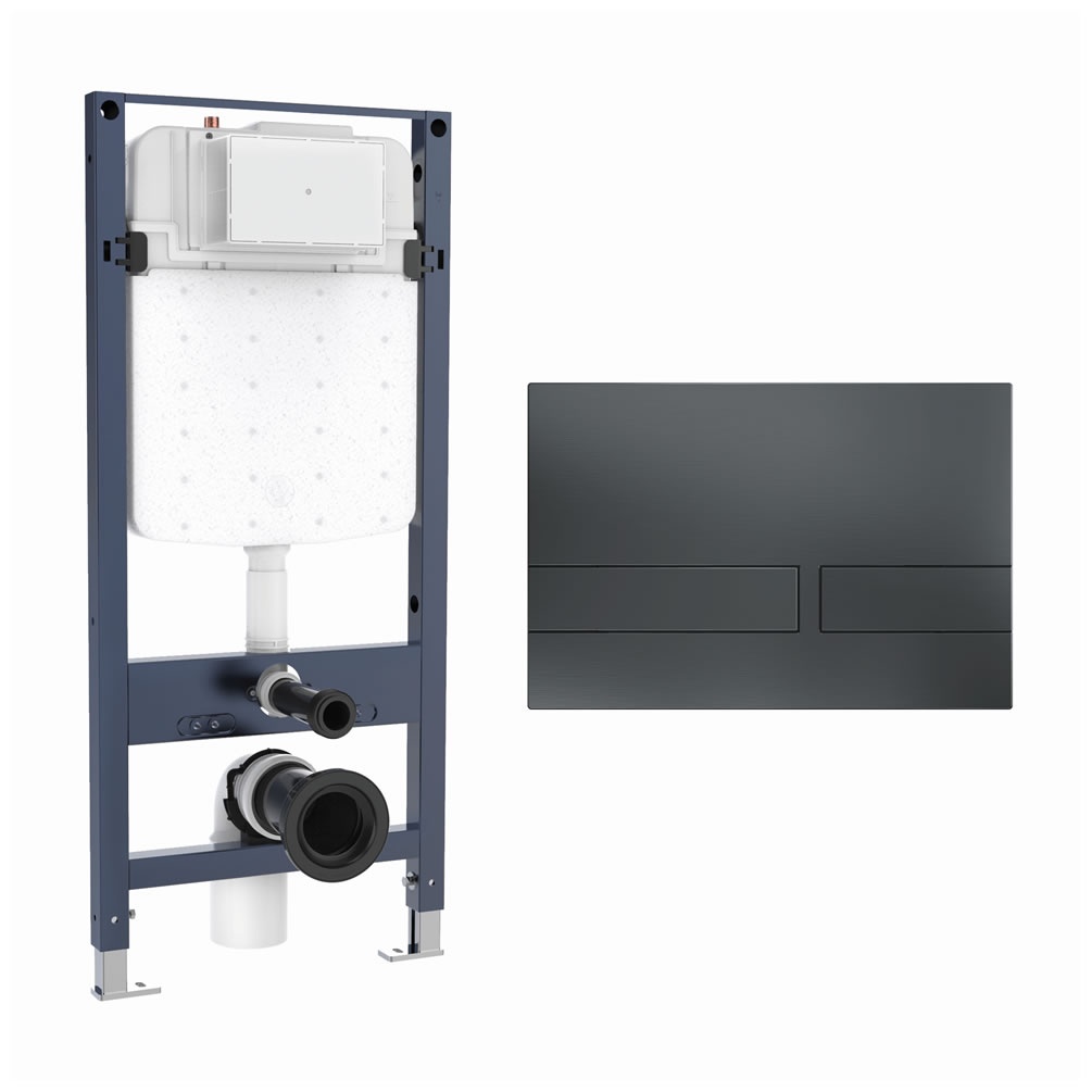 Cutout image of Crosswater 1120mm Slim Wall-Hung Cistern Frame & Venue Slate Dual Flush Plate