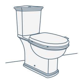 iconography image of a traditional close coupled toilet. The toilet has an old style period design look.