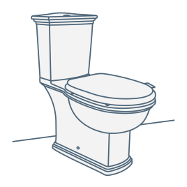 iconography image of a traditional close coupled toilet. The toilet has an old style period design look.