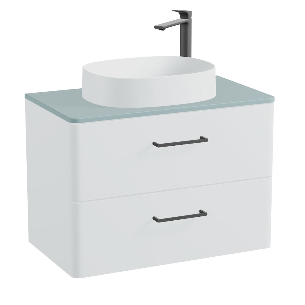 Vado Cameo 600mm Arctic White Wall Hung 2 Drawer Vanity Unit, Cove Blue Worktop & Arctic Basin