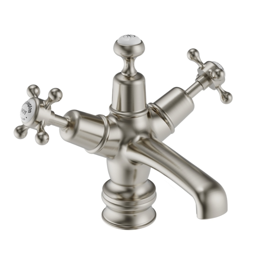 Product Cut out image of the Burlington Claremont Brushed Nickel Basin Mixer with Regent Base