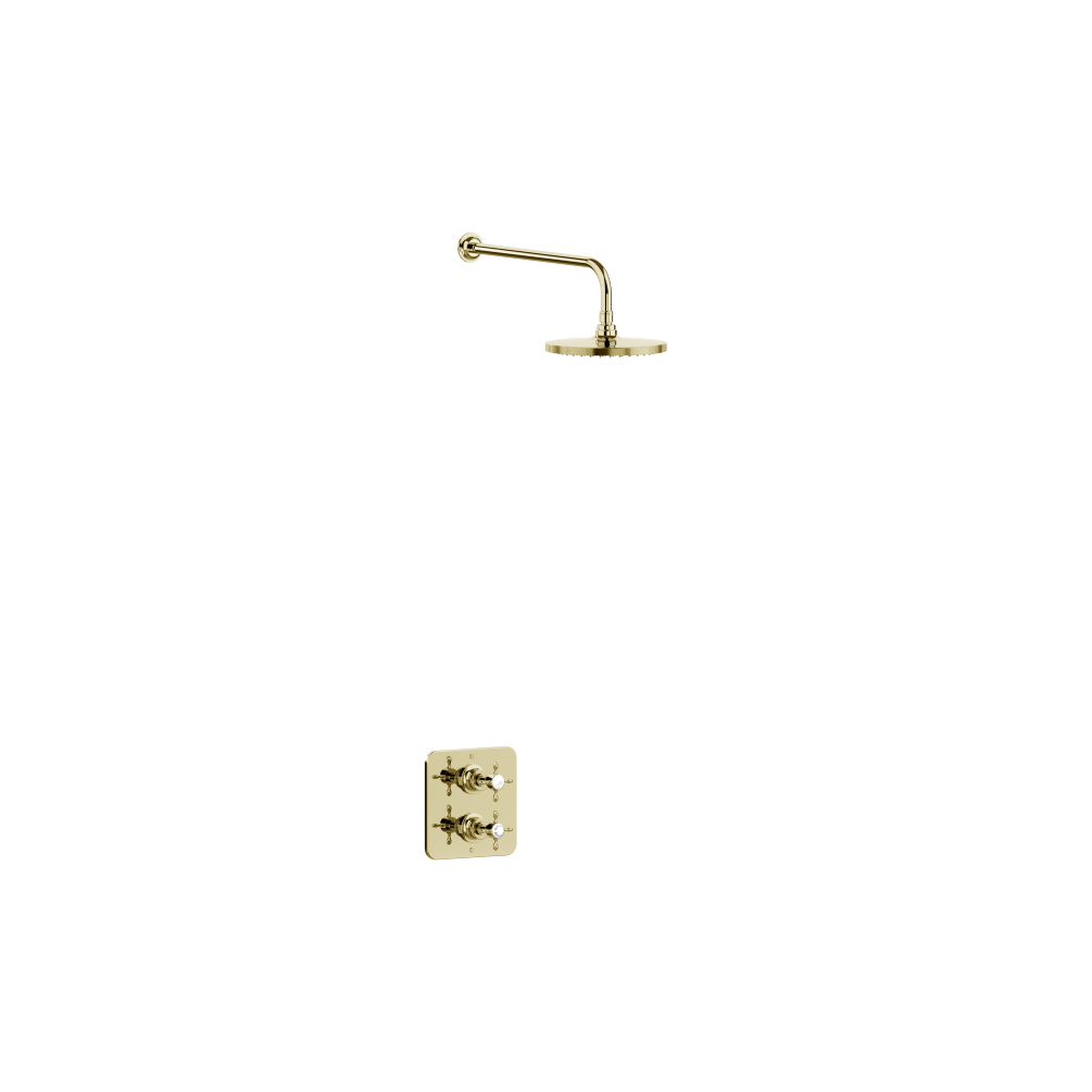 Cut out image of Burlington Guild Square Thermostatic Concealed Gold Shower Valve & Shower Arm & Head