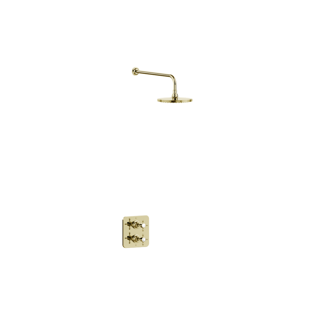 Cut out image of Burlington Guild Square Thermostatic Concealed Gold Shower Valve & Shower Arm & Head
