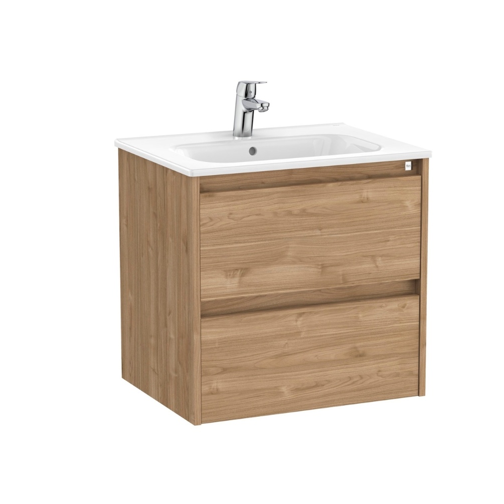 Roca Tenet Unik 600mm Walnut Wall-Hung Vanity Unit & Basin