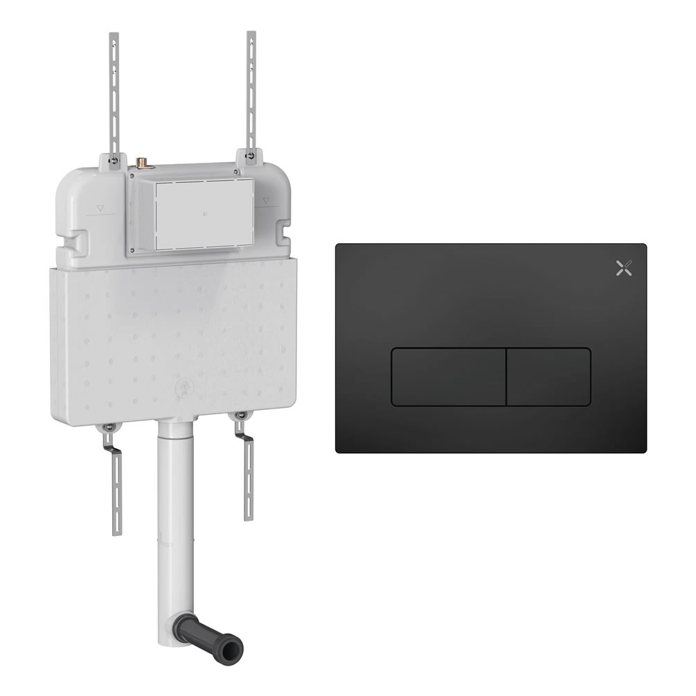 Cutout image of Crosswater 530mm Concealed Back-to-Wall Cistern & MPRO Matt Black Dual Flush Plate