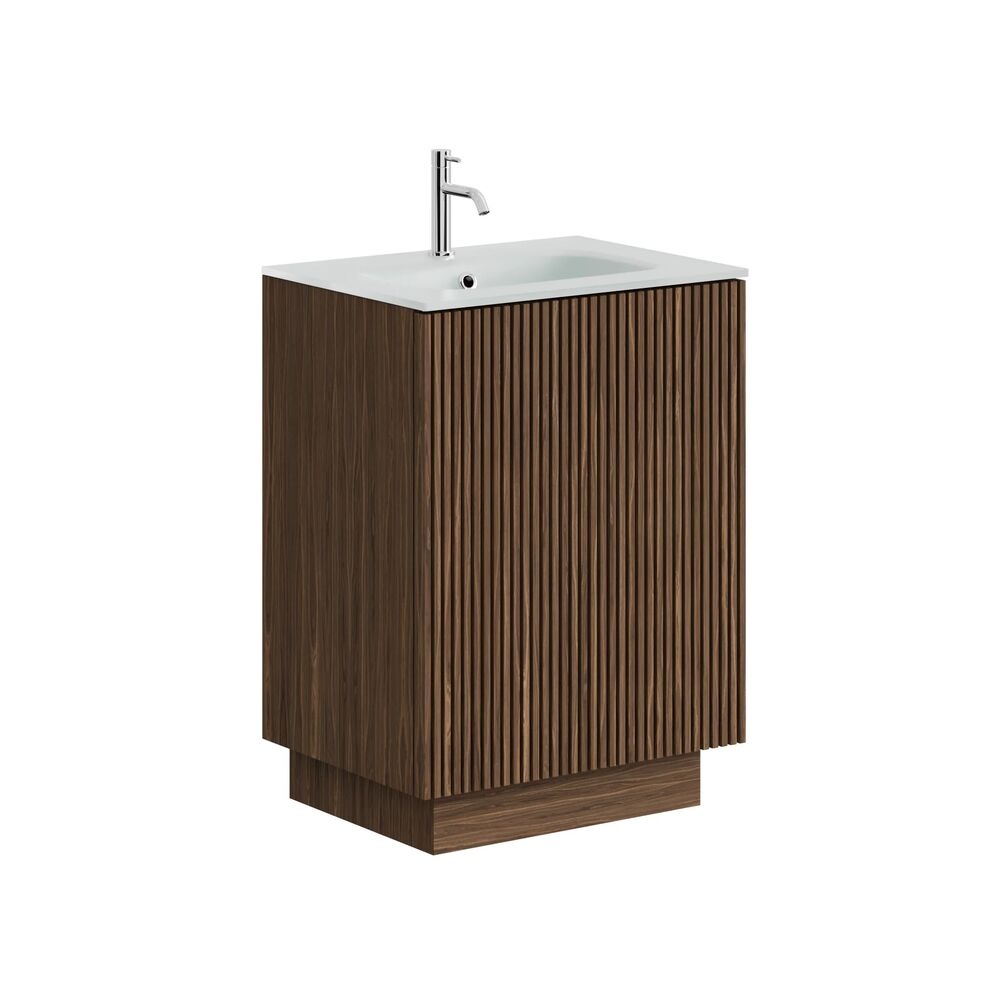 Crosswater Limit Royal Walnut 600mm Floorstanding Vanity Unit & Ice Glass Basin