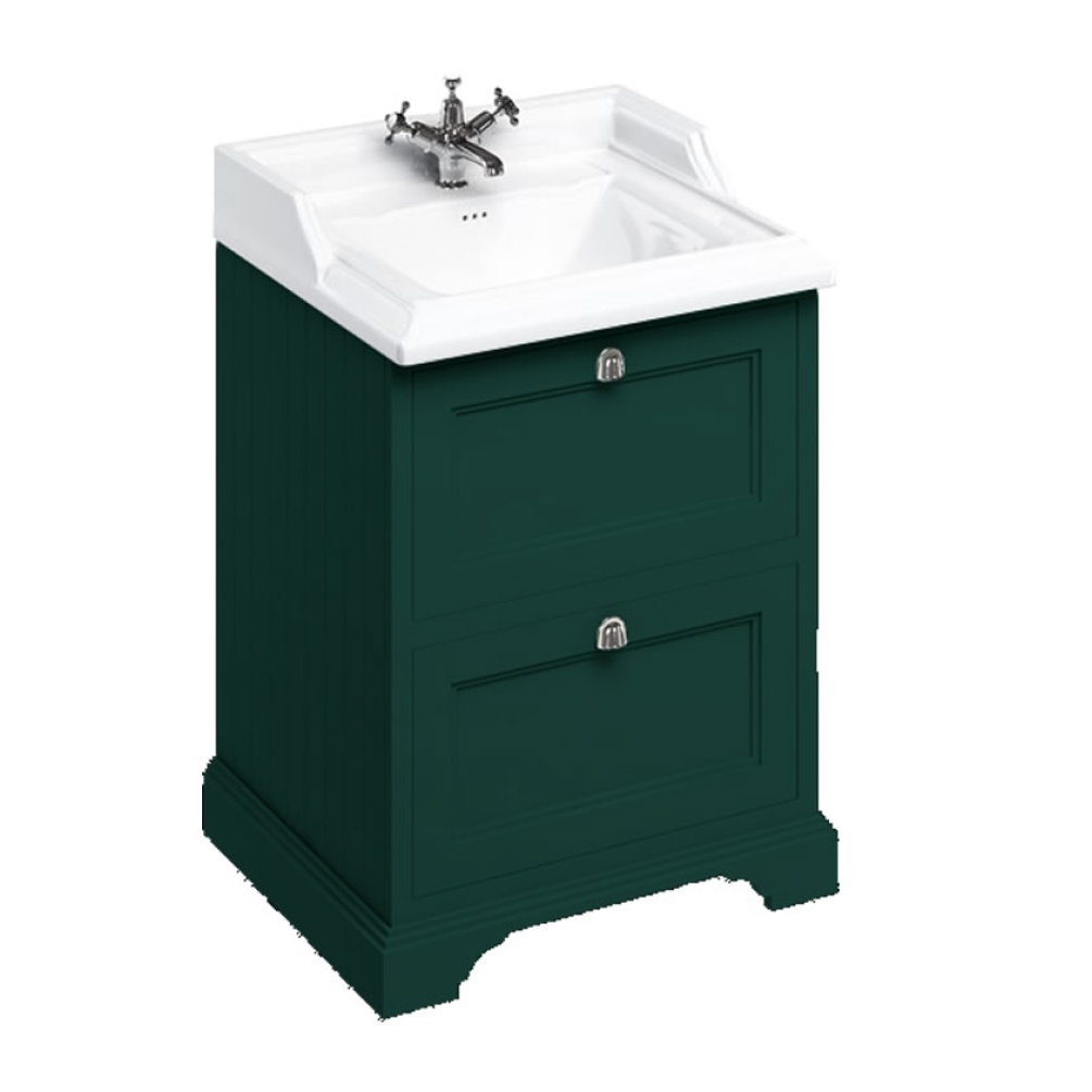 Burlington Classic 650mm Basin & Matt Green Freestanding Vanity Unit with Drawers - 1 Tap Hole