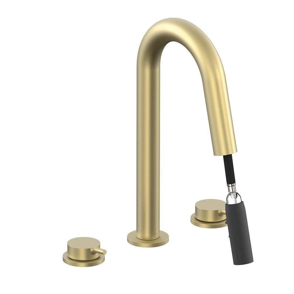 Vado Safari Lever Matt Black 3 Tap Hole Basin Mixer With Pull Out Spout - Image 1