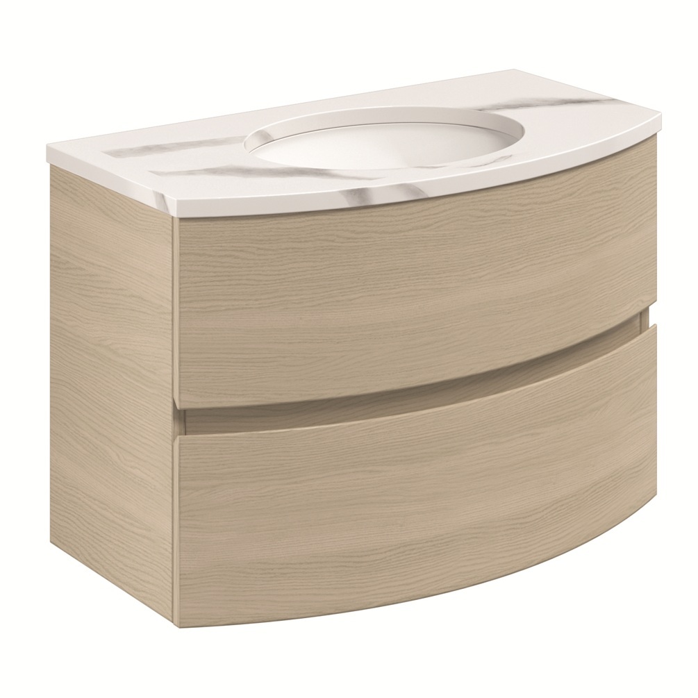 crosswater svelte castilla oak 800mm vanity unit with calcatta marble basin