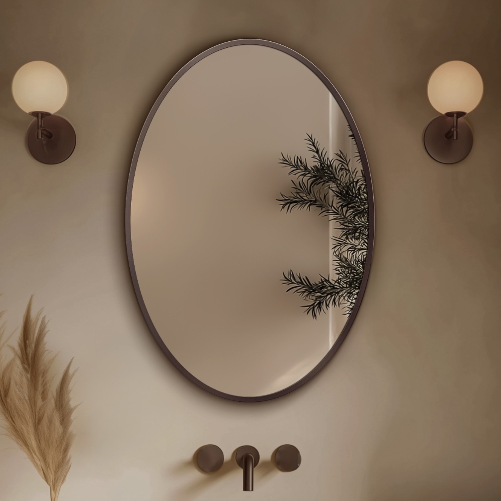 Origins Living Delphine Brushed Bronze 550 x 800mm Oval Mirror Lifestyle 2
