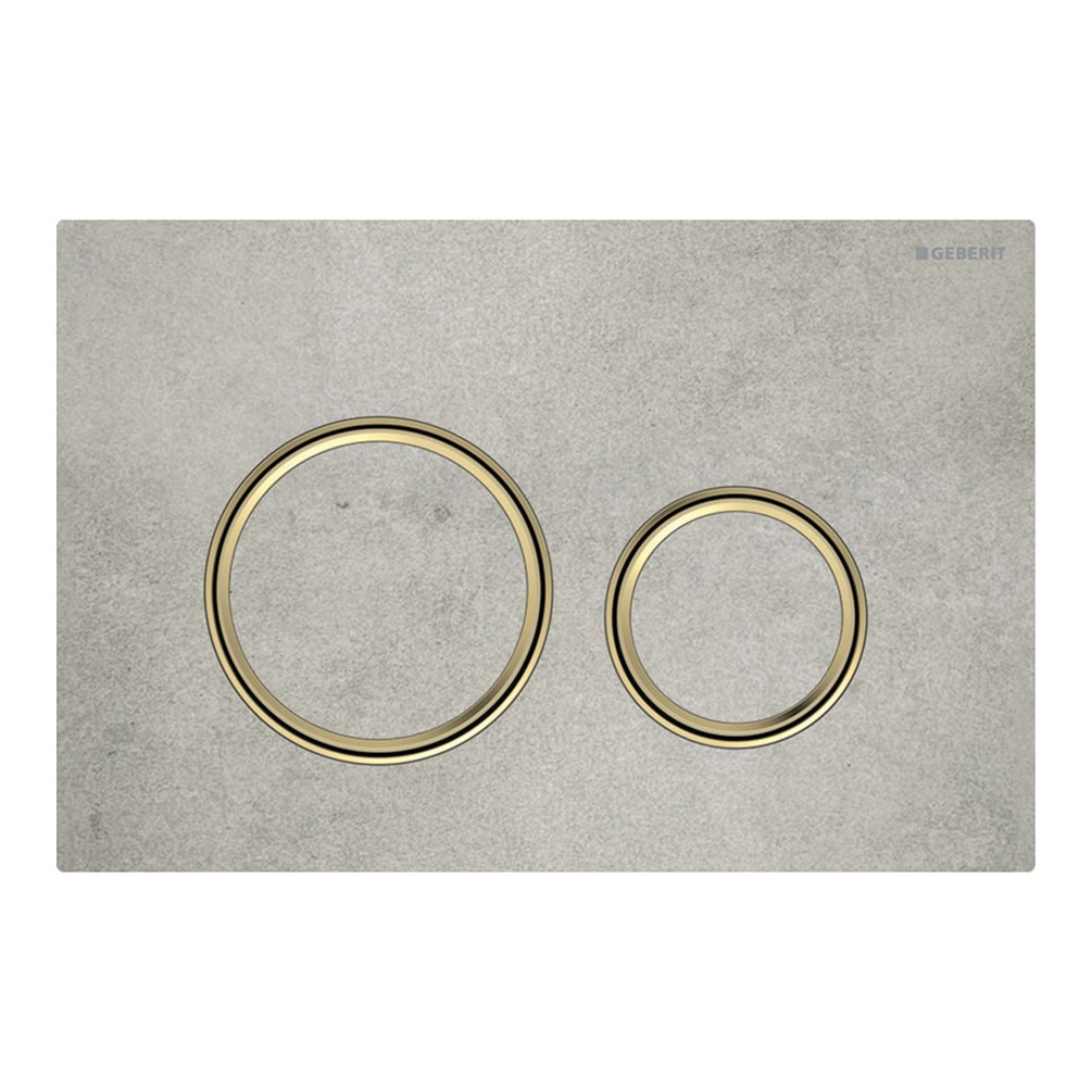 Cutout image of Geberit Sigma50 Round Concrete Ceramic / Brushed Brass Dual Flush Plate