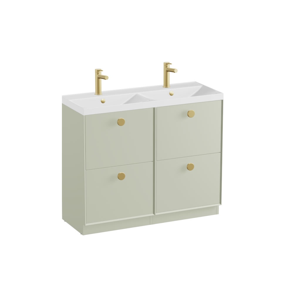 Vado Safari Smooth 1000mm Sage Green Floor Mounted Vanity Unit & Gloss White Basin