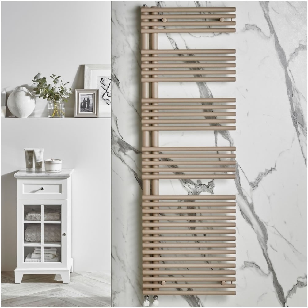 Lifestyle image of Velaro Omnia Quartz Beige 1161 x 496mm Towel Radiator