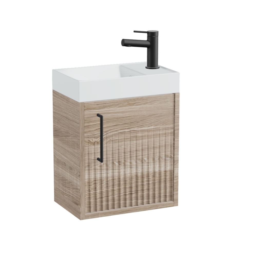 Vado Safari Fluted 400mm Natural Oak Wall Hung Cloakroom Vanity Unit & Mineral Basin