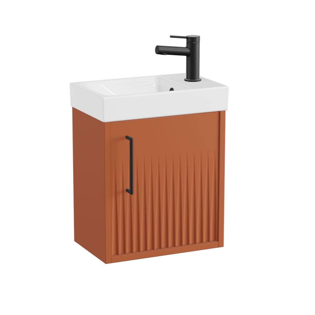 Vado Safari Fluted 400mm Terracotta Wall Hung Cloakroom Vanity Unit & Ceramic Basin -RH