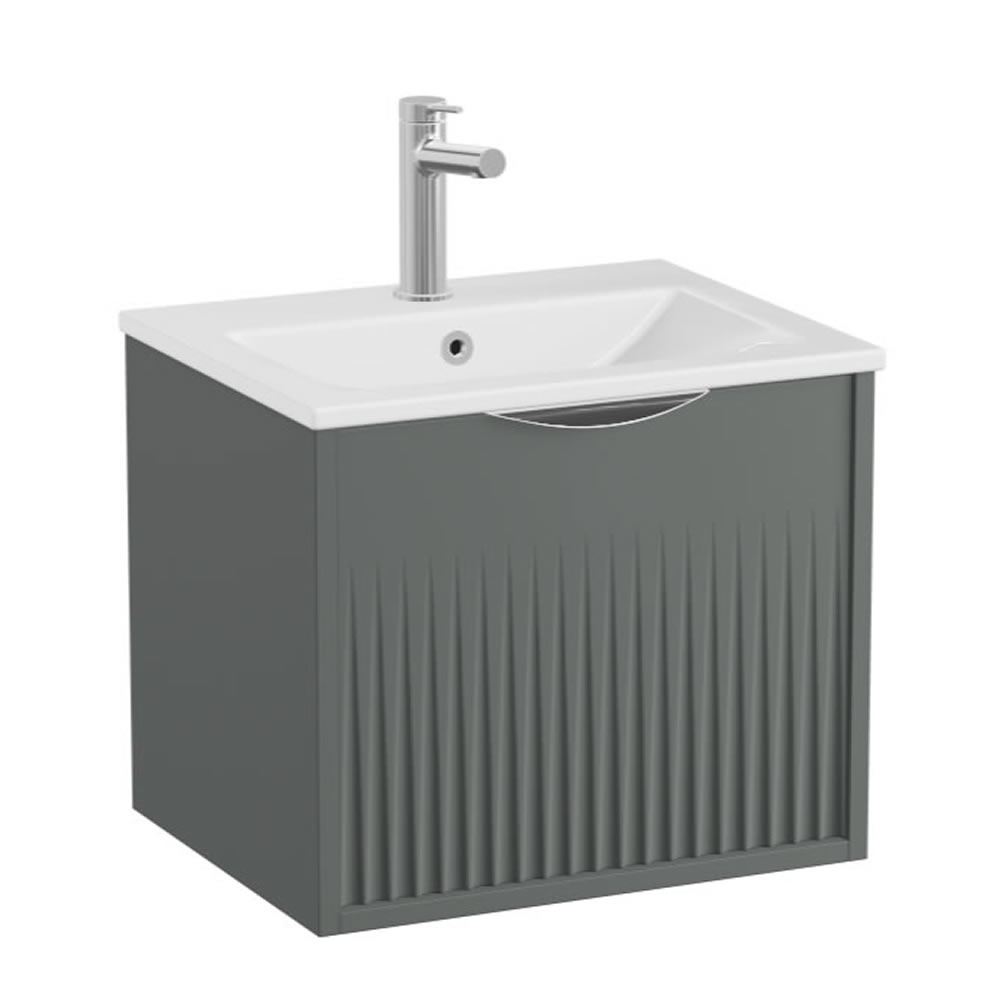 Vado Safari Fluted 500mm Charcoal Grey Wall Hung Vanity Unit & Ceramic Basin