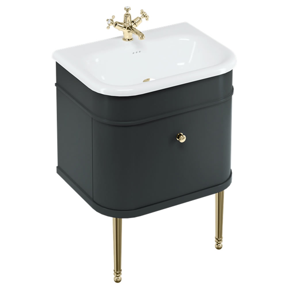 Burlington 650mm Black Vanity Unit With Natural Stone Basin & Gold Legs