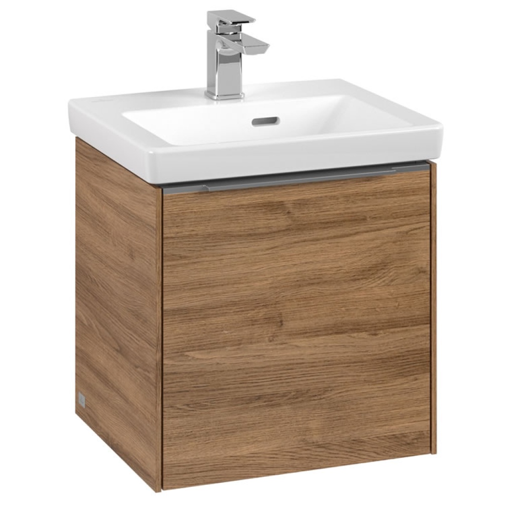 Cutout image of Villeroy & Boch Subway 3.0 423 Oak Kansas Wall-Hung Vanity Unit & Basin Glossy Aluminium Handle