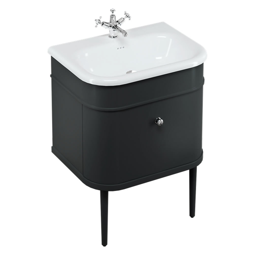 Burlington 650mm Black Vanity Unit With Natural Stone Basin & Black Legs