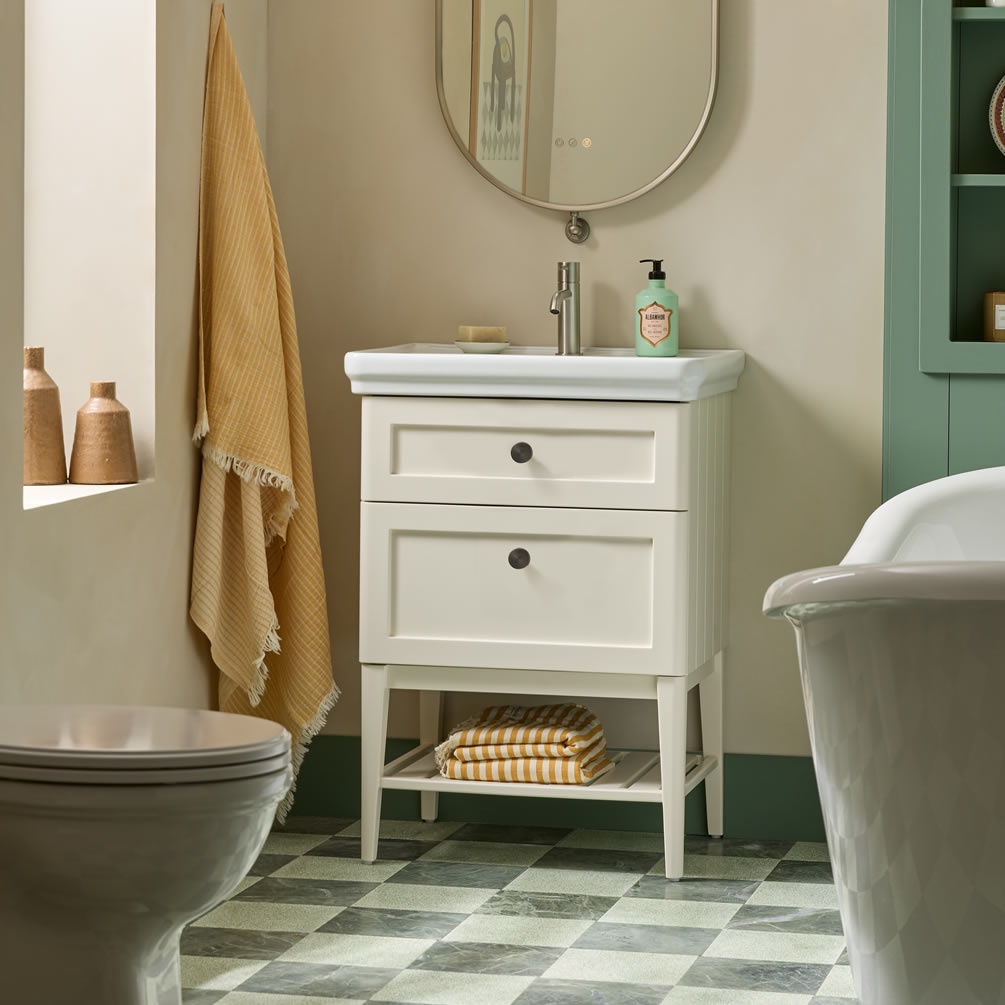 Tavistock Marston 600mm Matt Paper White Washstand & Basin - Lifestyle Image 1