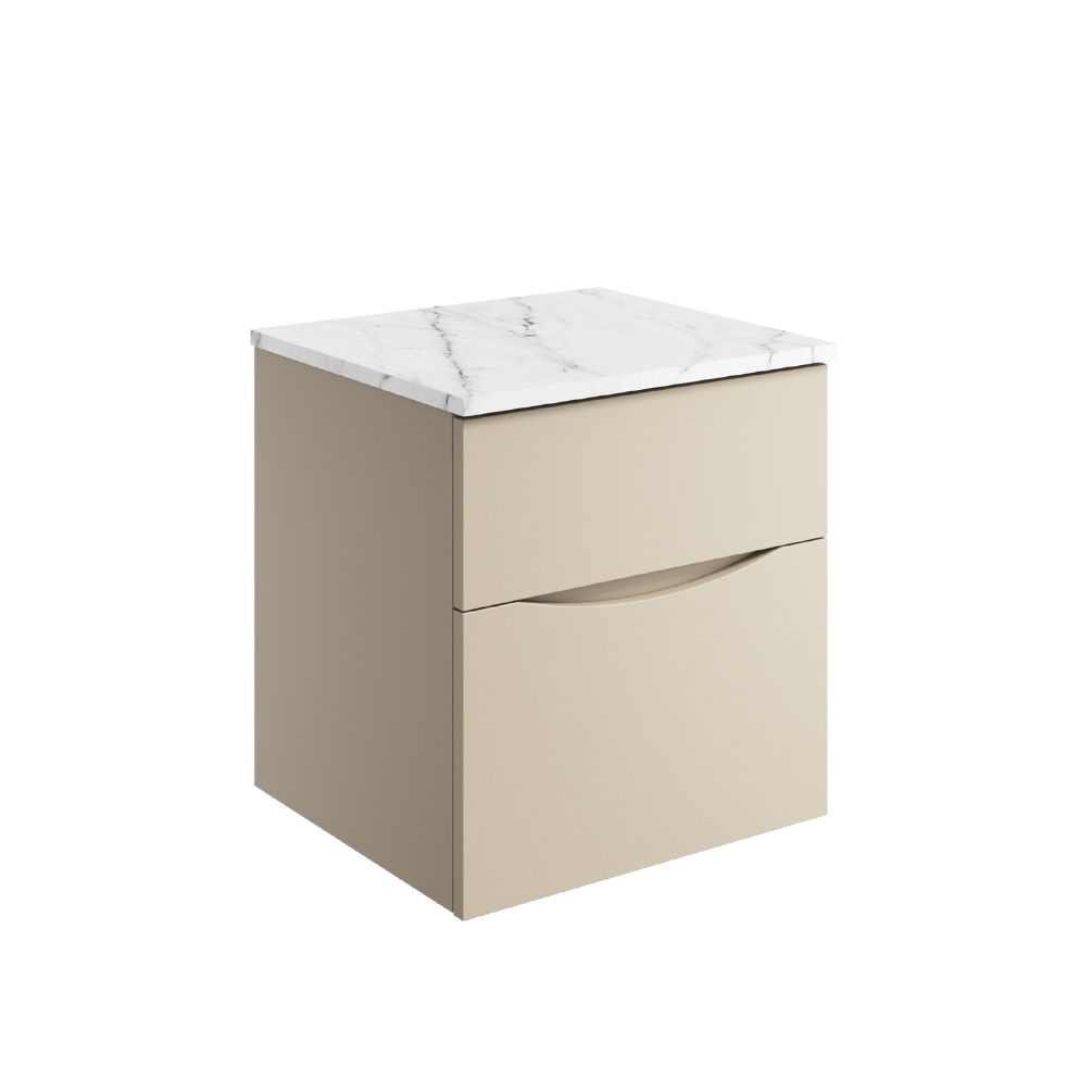 Product Cut out image of the Crosswater Glide II Warm Stone 500mm Double Drawer Unit with Carra Marble Worktop
