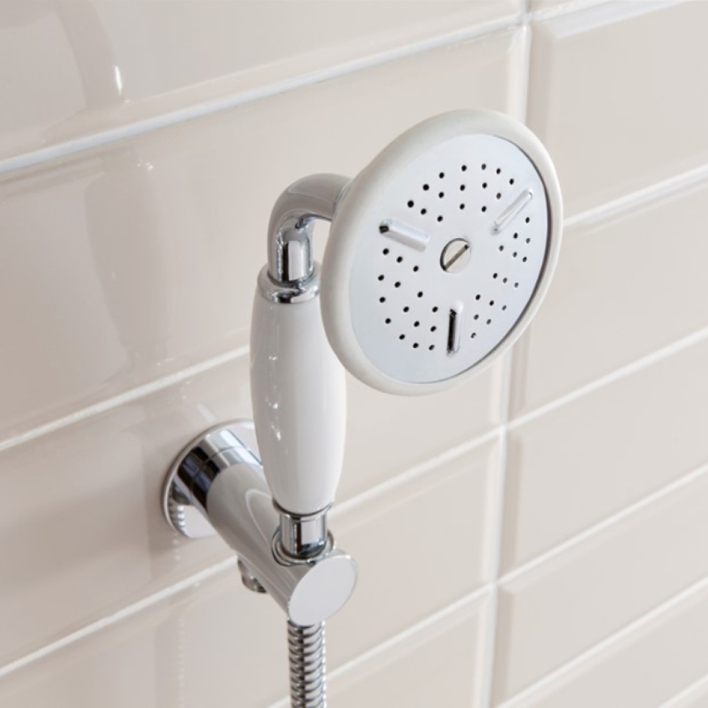 Close up product lifestyle image of the Crosswater Belgravia Chrome Handset Package