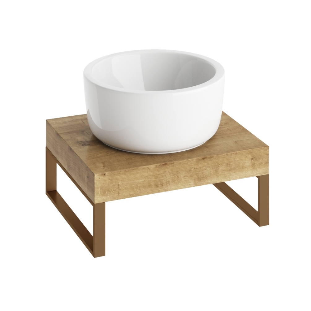 Product Cut out image of the Abacus Concept Cloud Halifax Oak 500mm Shelf with Brushed Bronze Towel Hangers