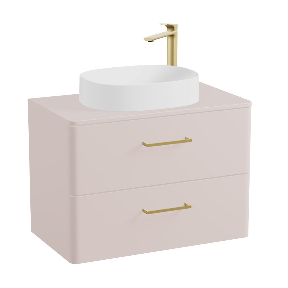 Vado Cameo 800mm Pink Clay Wall Hung 2 Drawer Vanity Unit, Worktop & Gloss Basin
