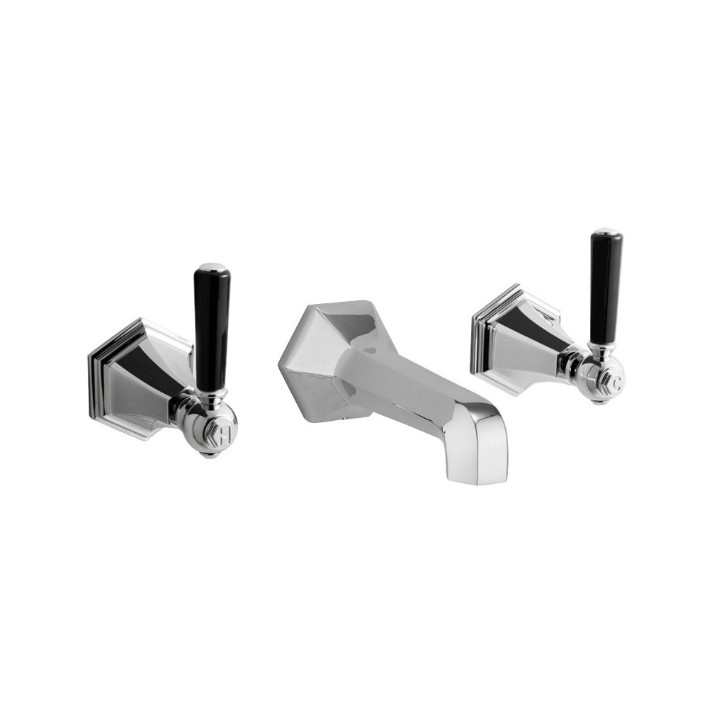 Cut out image of the Crosswater Waldorf Chrome 3 Tap Hole Black Lever Handle Wall Mounted Basin Mixer
