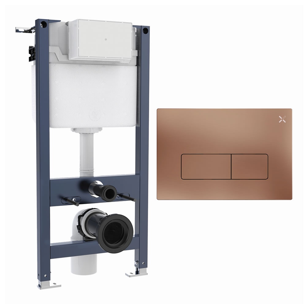 Cutout image of Crosswater 980mm Wall-Hung Cistern Frame & MPRO Brushed Bronze Dual Flush Plate