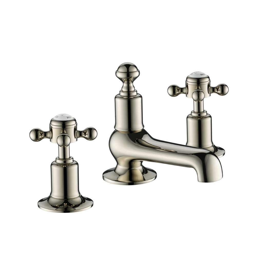 JTP Grosvenor Cross Nickel 3 Tap Hole Basin Mixer Cut Out