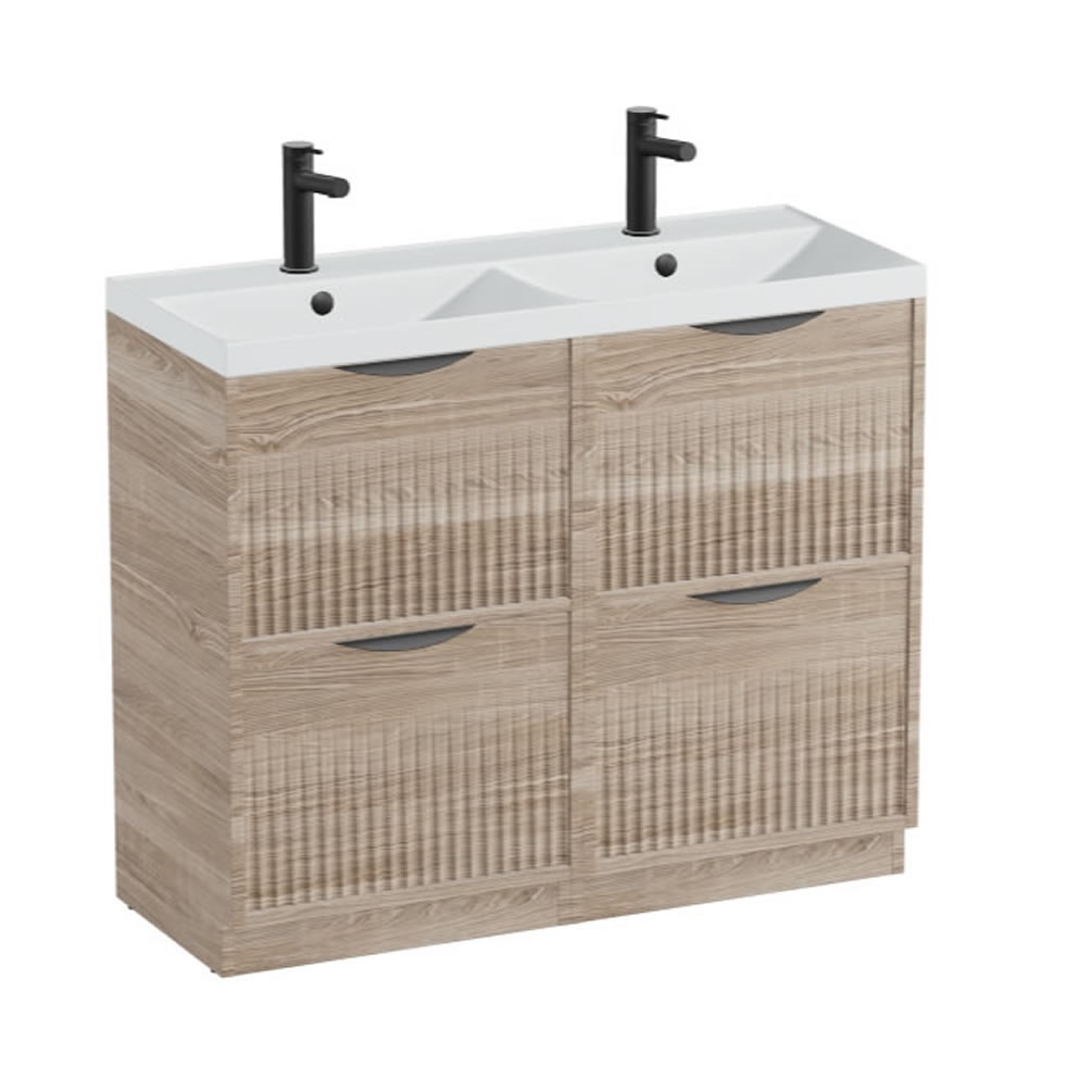 Vado Safari Fluted 1000mm Natural Oak Floorstanding Vanity Unit & Arctic White Basin