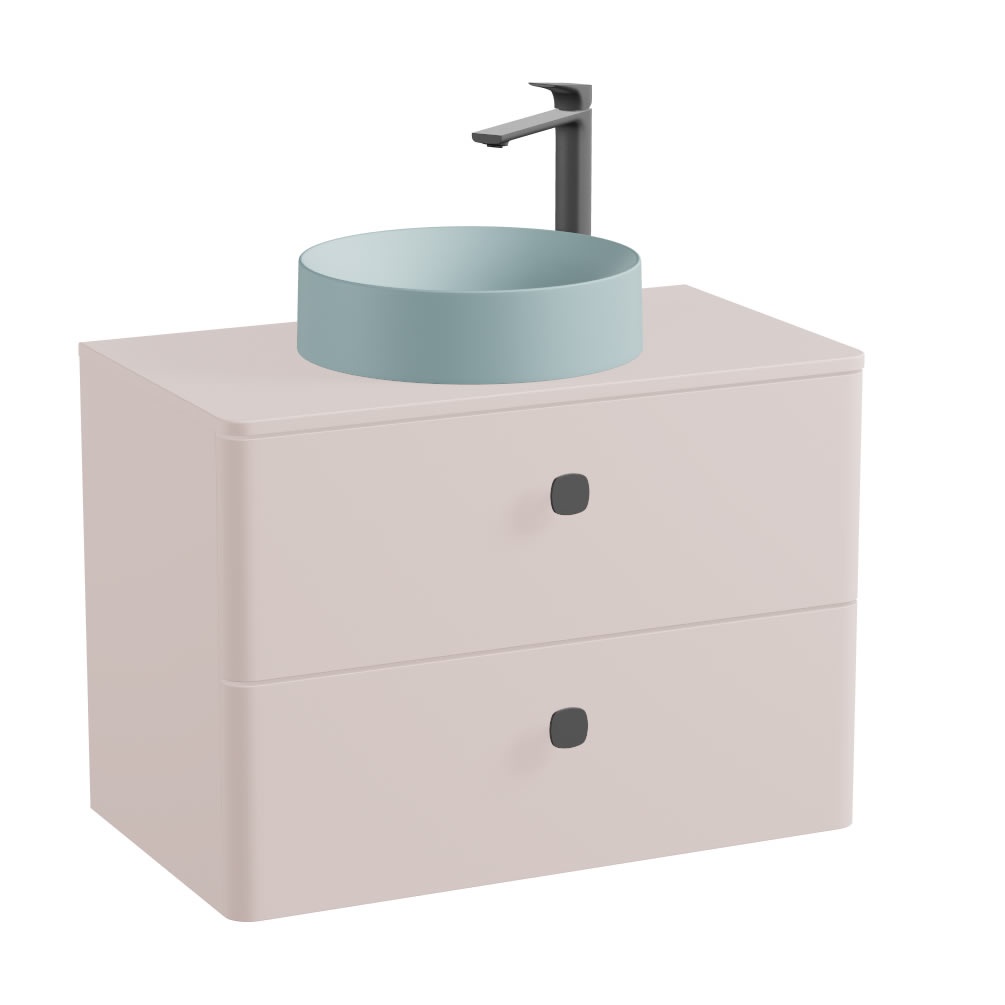 Vado Cameo 800mm Pink Clay Wall Hung 2 Drawer Vanity Unit, Worktop & Cove Blue Basin