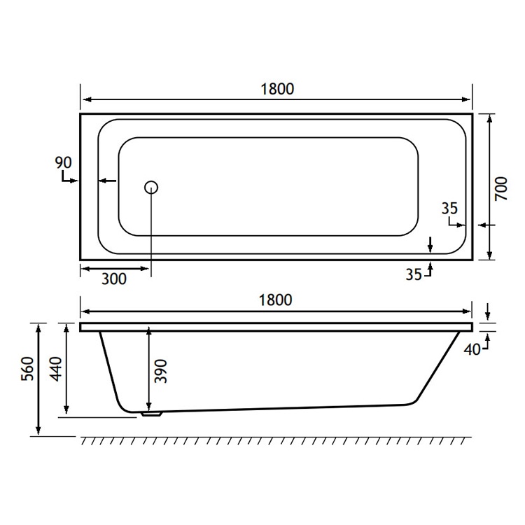 Eastbrook Beaufort Malin 1800 x 700mm Single Ended Bath Sanctuary Bathrooms