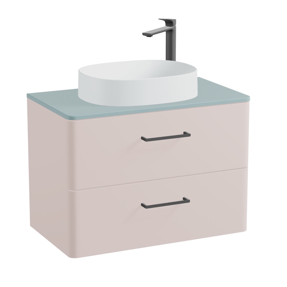 Vado Cameo 800mm Pink Clay Wall Hung 2 Drawer Vanity Unit, Cove Blue Worktop & Arctic Basin