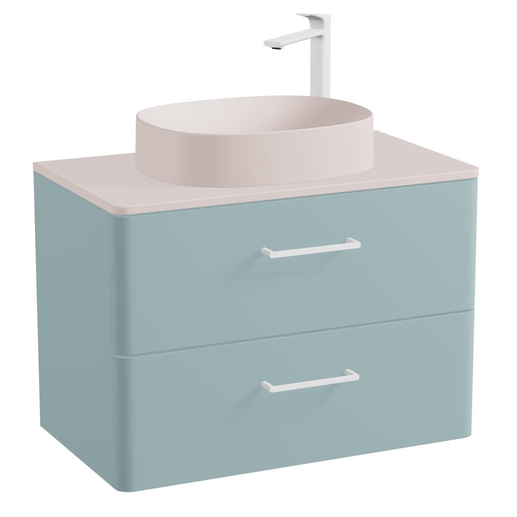 Vado Cameo 800mm Cove Blue Wall Hung 2 Drawer Vanity Unit, Pink Worktop & Oval Basin