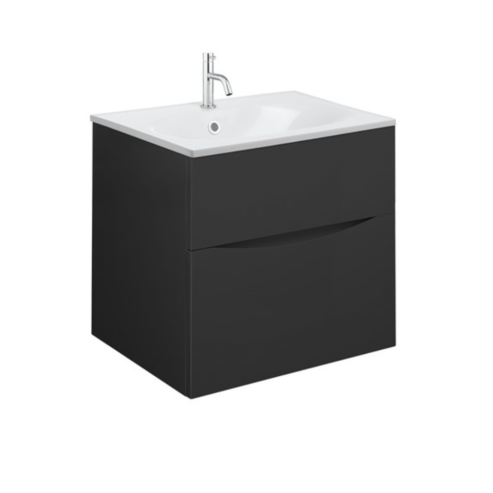 Product Cut out image of the Crosswater Glide II Matt Black 500mm Double Drawer Unit with Cast Mineral Marble 1 Tap Hole Basin