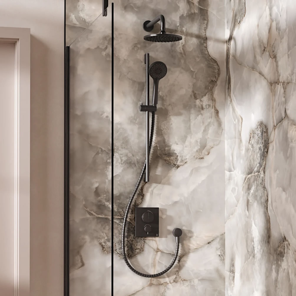 Lifestyle image of Crosswater Crossbox Push Slate Dual Outlet Slide Rail Shower Set