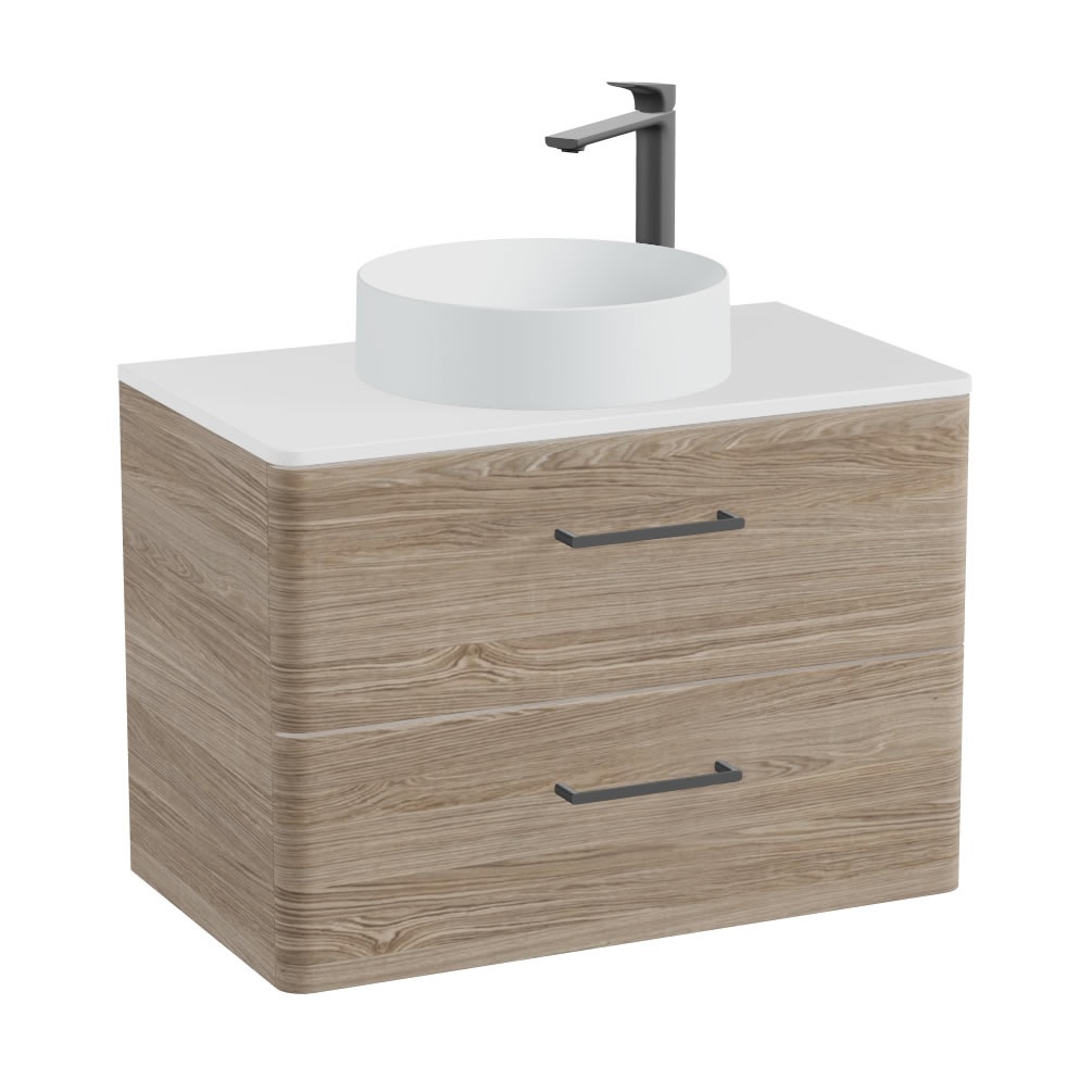 Vado Cameo 800mm Natural Oak Wall Hung 2 Drawer Vanity Unit, Gloss White Worktop & Arctic Basin