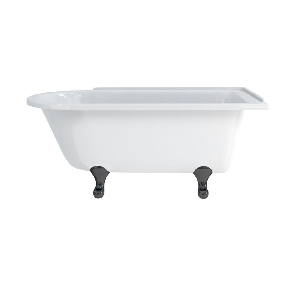 product cut out image of burlington hampton 1500 right hand shower bath with black standard classical feet