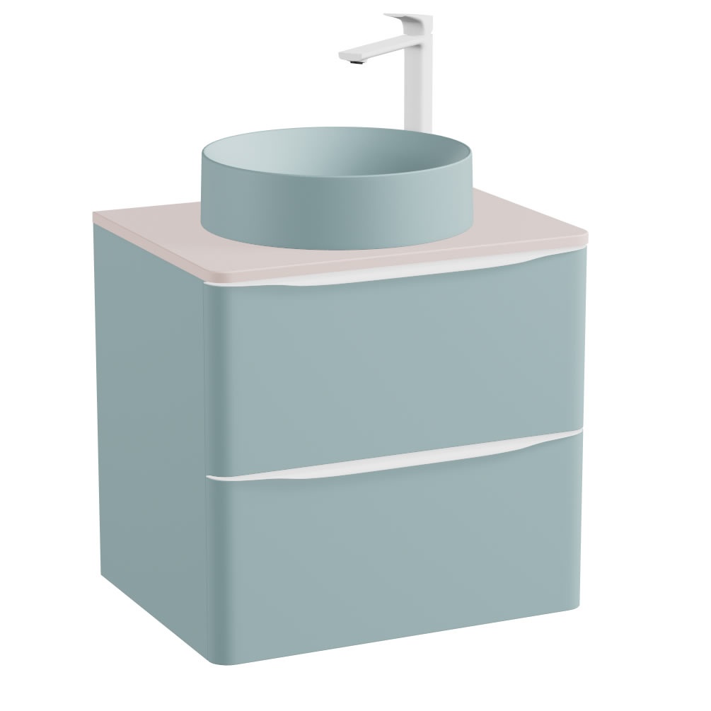 Vado Cameo 600mm Cove Blue Wall Hung 2 Drawer Vanity Unit & Basin With Pink Worktop