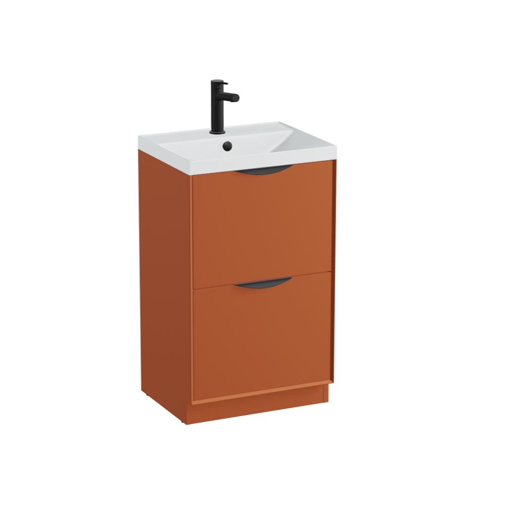 Vado Safari Smooth 500mm Terracotta Floor Mounted Vanity Unit & Mineral Basin